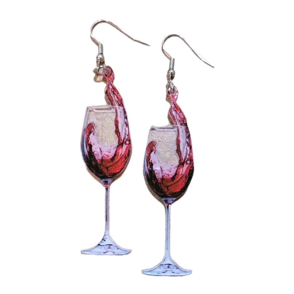 Dangle Drop Earrings Wine Glass With Red Wine Splashing Acrylic Pair Gift